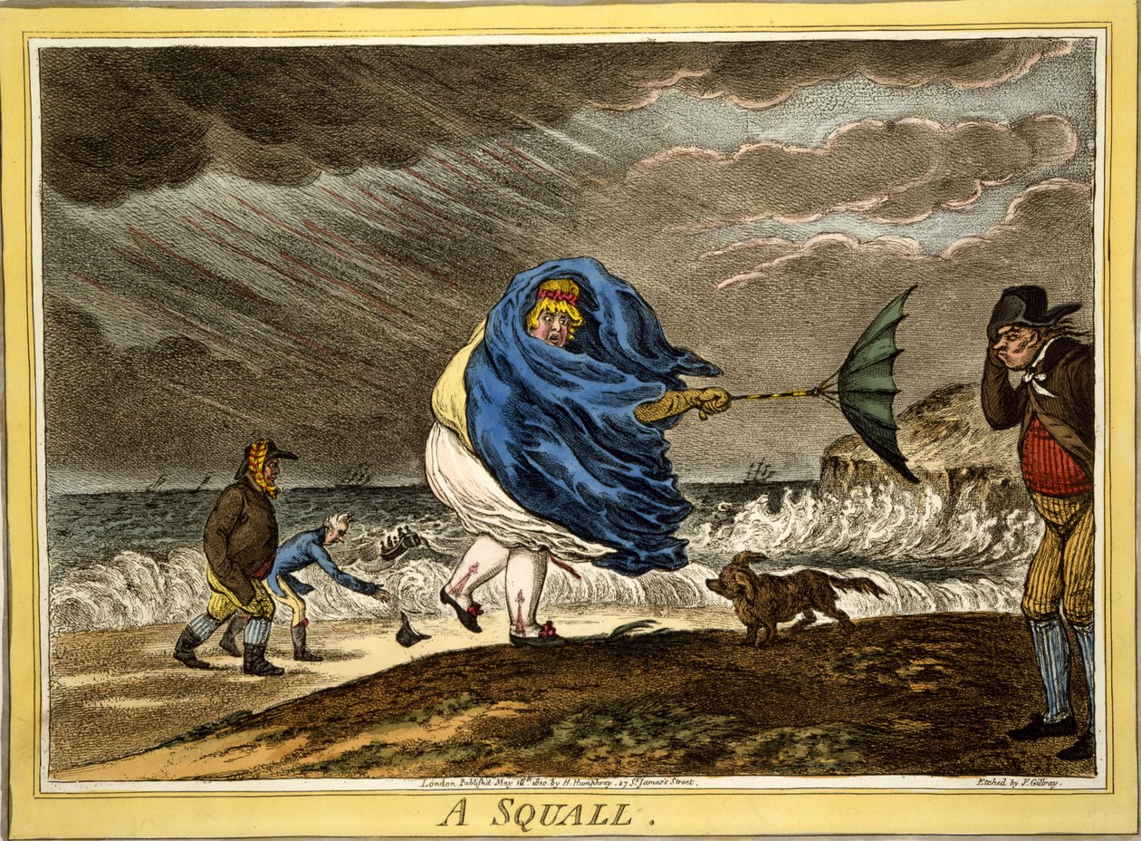 Bouře, hospoda. H Humphrey, Londýn, 1810 (ručně kolorovaná rytina) od James Gillray