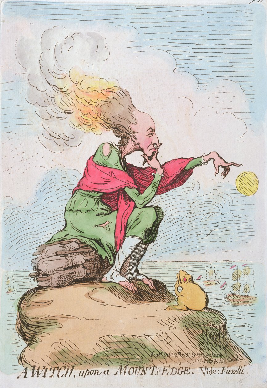 Čarodějnice, na okraji hory neboli Fuzelli, publikovala Hannah Humphrey v roce 1791 (ručně kolorovaný lept) od James Gillray
