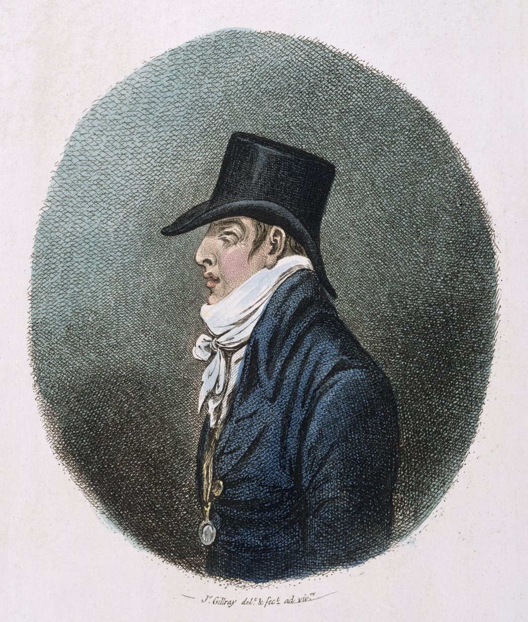 Portrét, publikoval Hannah Humphrey v roce 1799 (ručně kolorovaný lept) od James Gillray