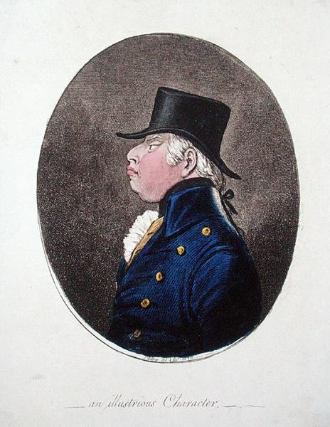 An Illustrious Character, publikovala Hannah Humphrey v roce 1802 (ručně kolorovaný lept) od James Gillray