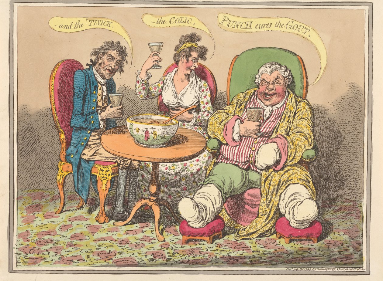 A souchotiny, kolika - Punch léčí dnu od James Gillray