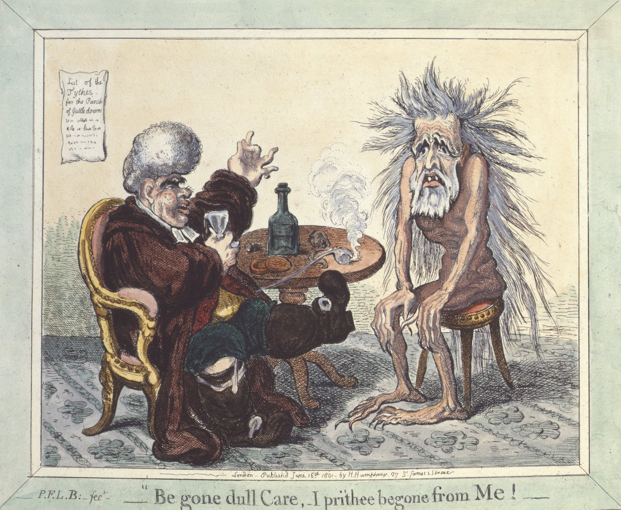 „Begone Dull Care, I Prithee Begone From Me“, 1801 od James Gillray