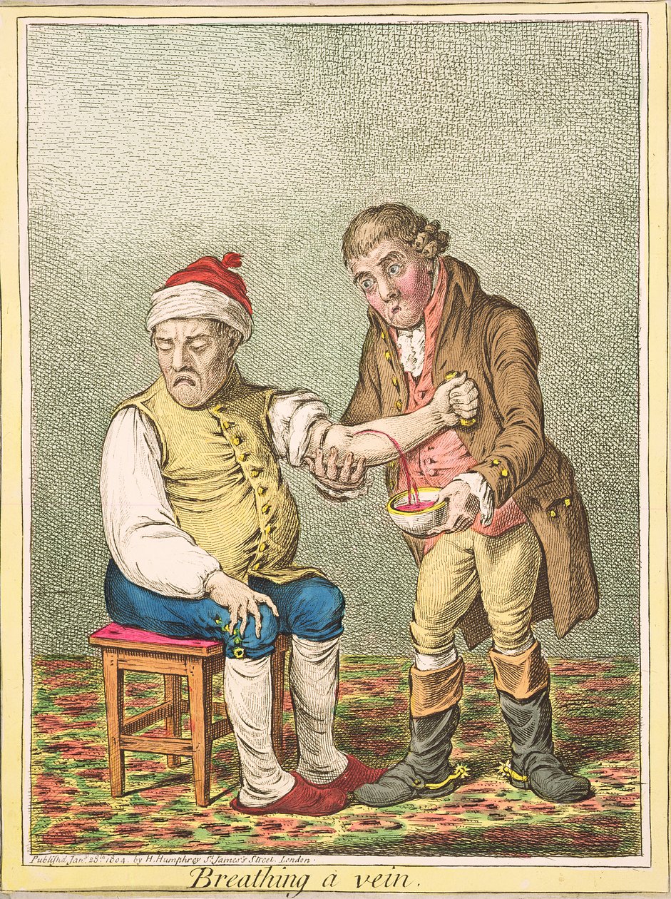 Breathing a Vein, publikoval Hannah Humphrey, 1804 od James Gillray