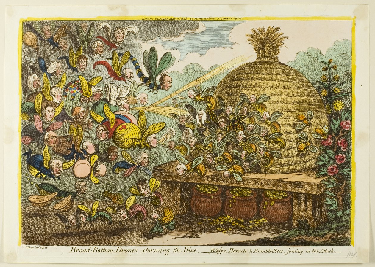 Široké dno dronů útočí na úl od James Gillray
