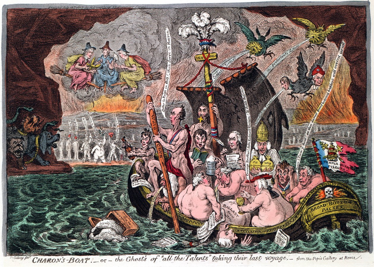 Člun Charons aneb Duchové všech talentů na své poslední plavbě, 1807 od James Gillray