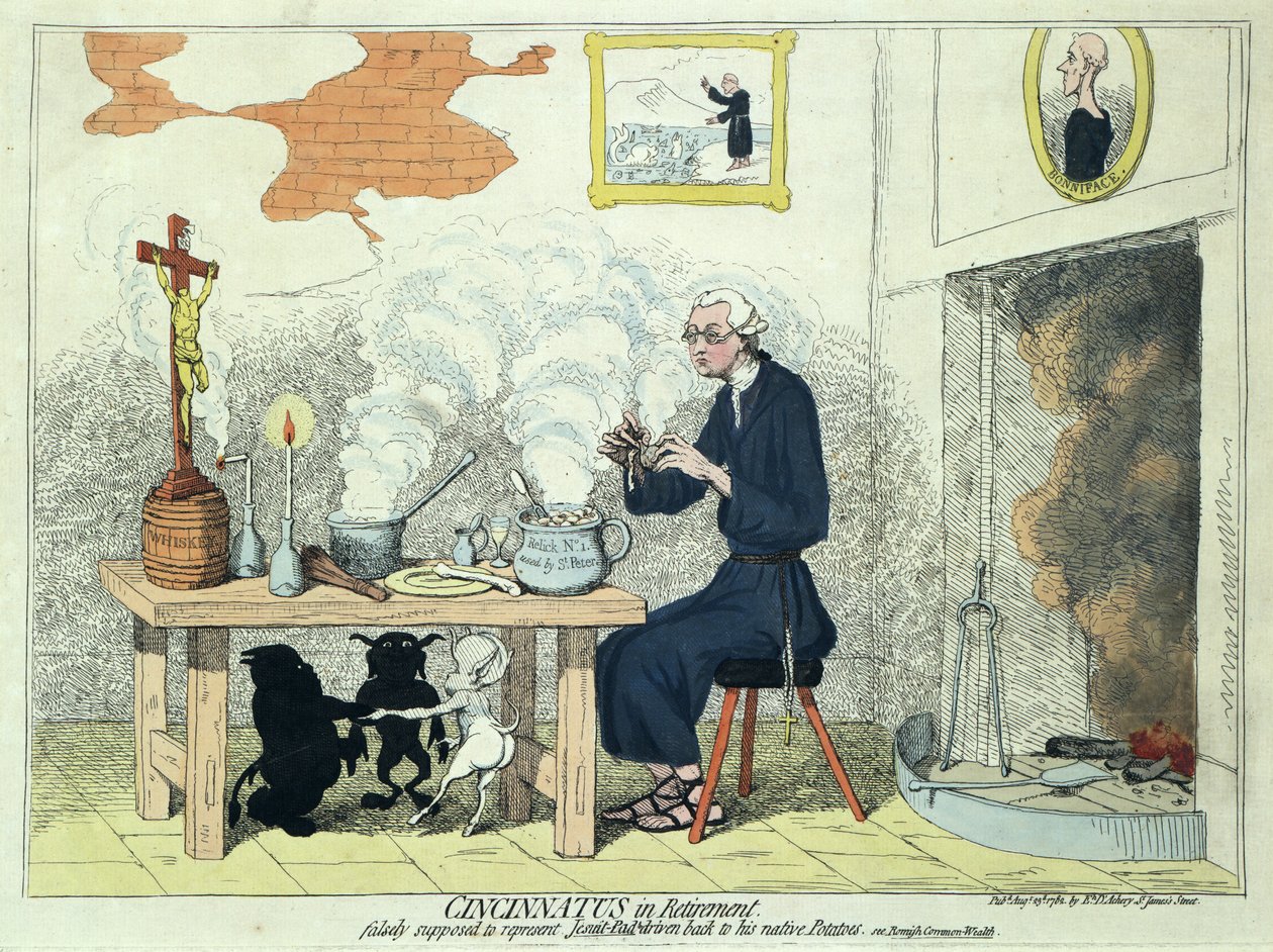 Cincinnatus in Retirement, pub. 1782 (ručně kolorovaná rytina) od James Gillray