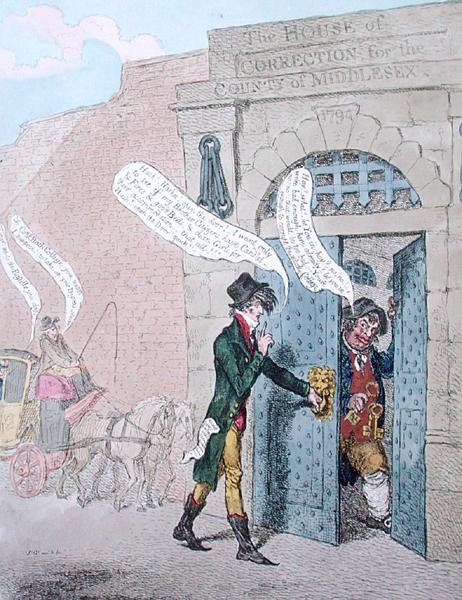 Citizens Visiting the Bastille, publikovala hannah Humphrey v roce 1799 (ručně kolorovaný lept) od James Gillray