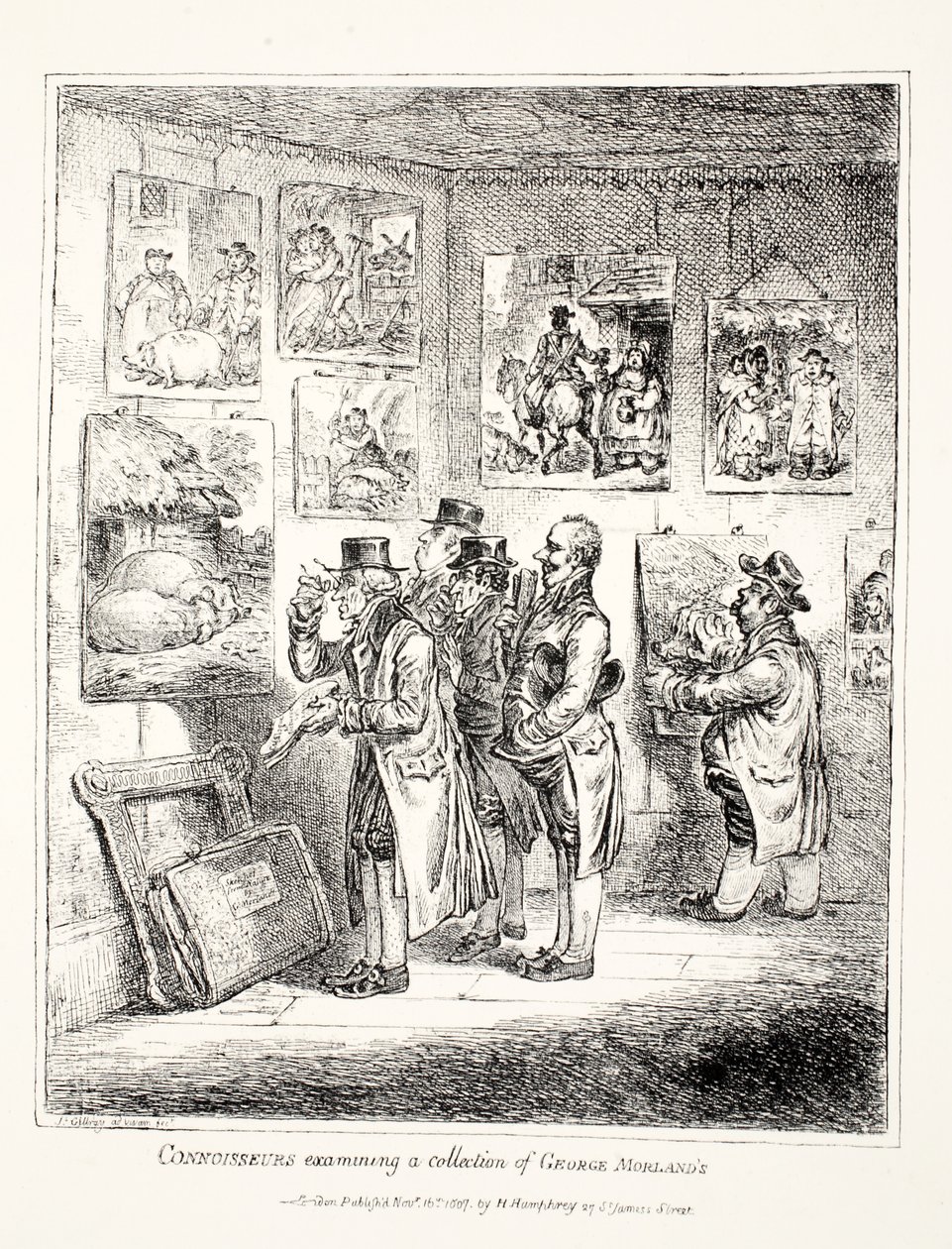 Znalci zkoumající sbírku George Morlanda, 1807 od James Gillray