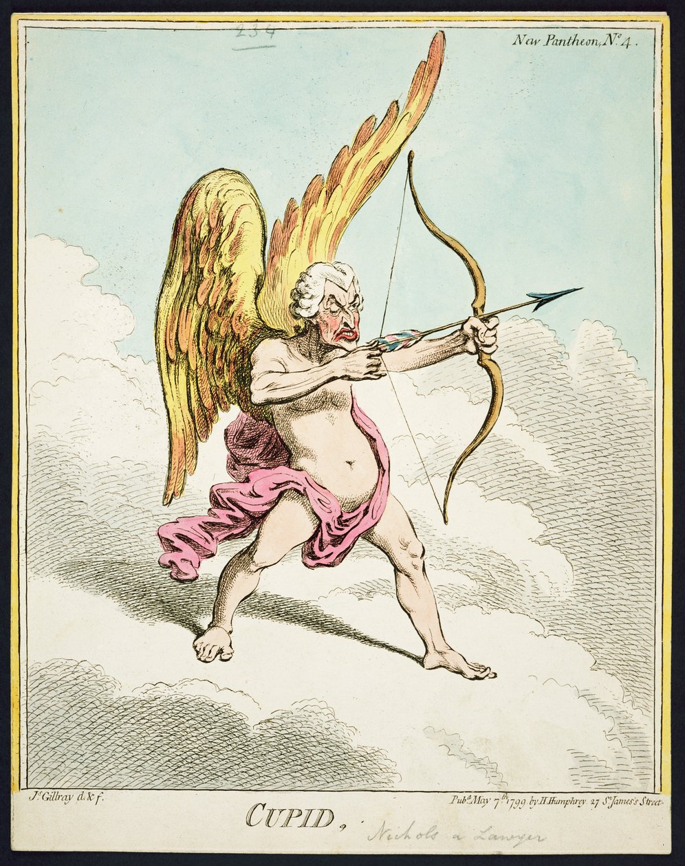 Cupid, z Nového Pantheonu č. 4, publikovala Hannah Humphrey, 1799 od James Gillray