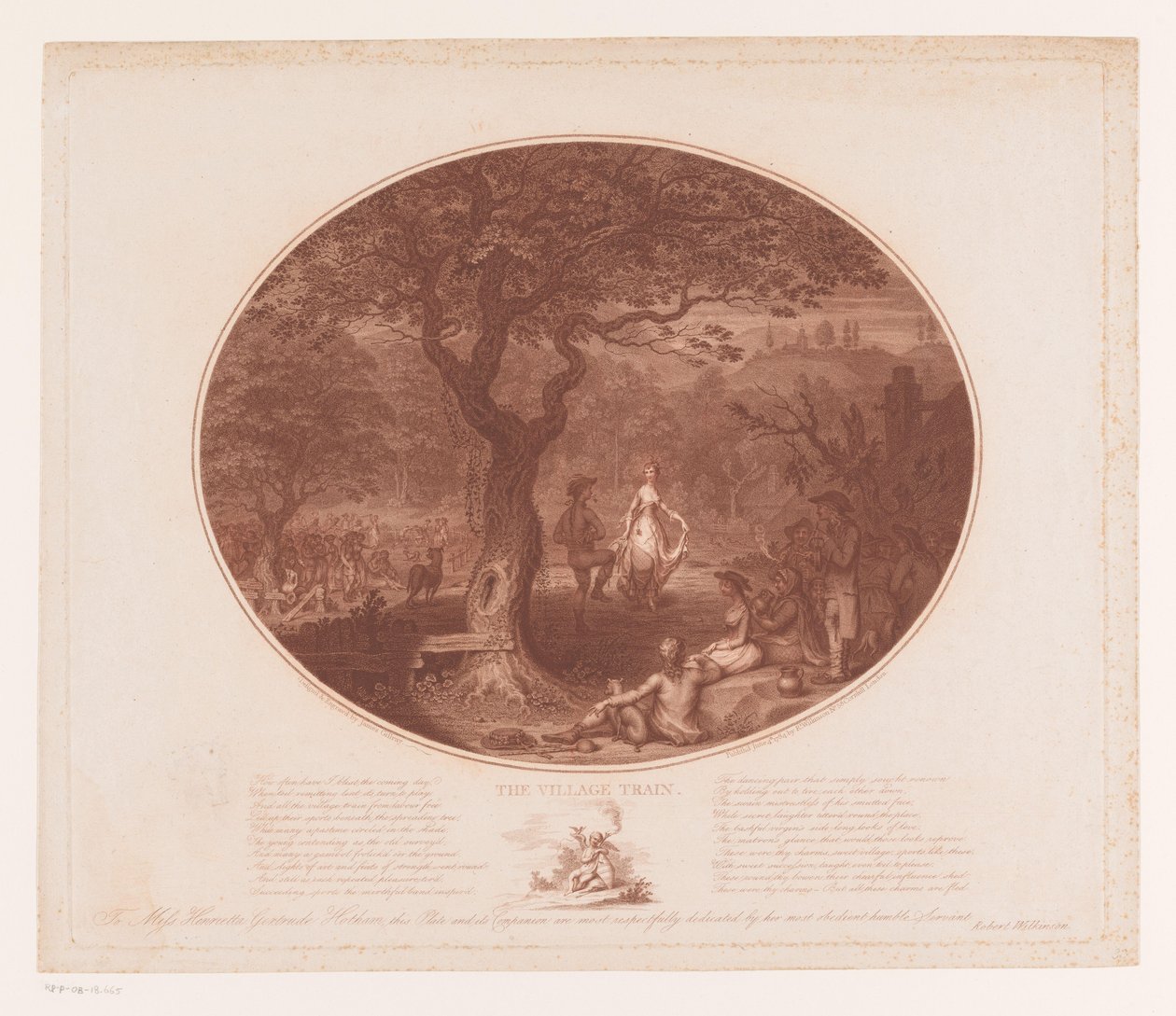 Tančící muž a žena pod stromem The Village Train (název na objektu) od James Gillray