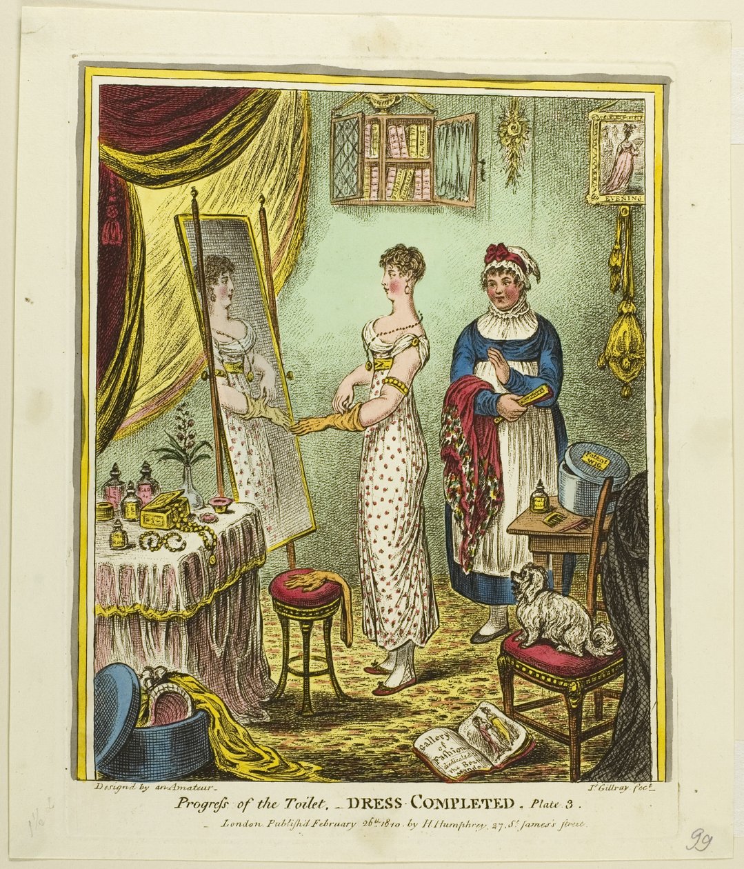 Šaty dokončeny, třetí deska knihy Progress of the Toilet od James Gillray