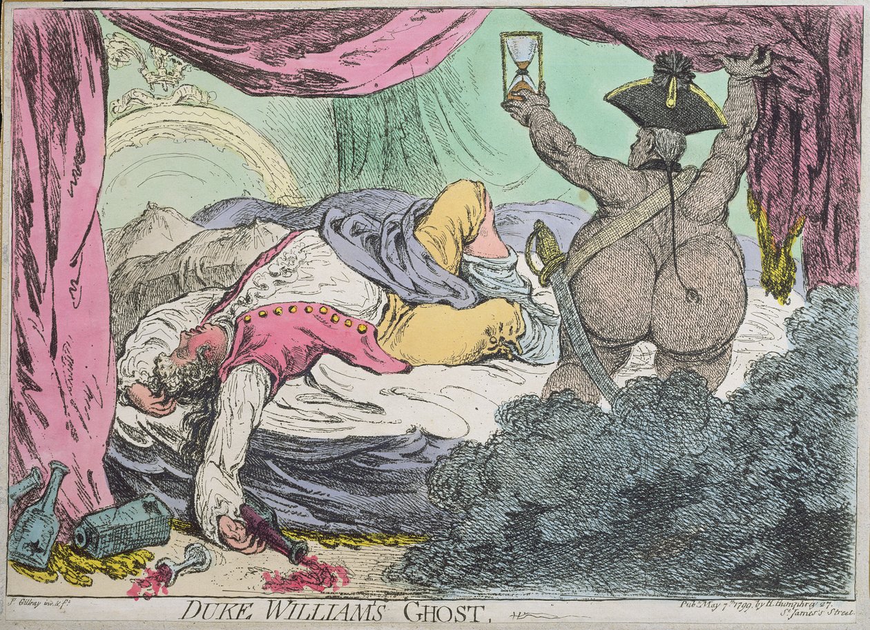 Duch vévody Williama, publikovala Hannah Humphrey v roce 1799 (ručně kolorovaný lept) od James Gillray