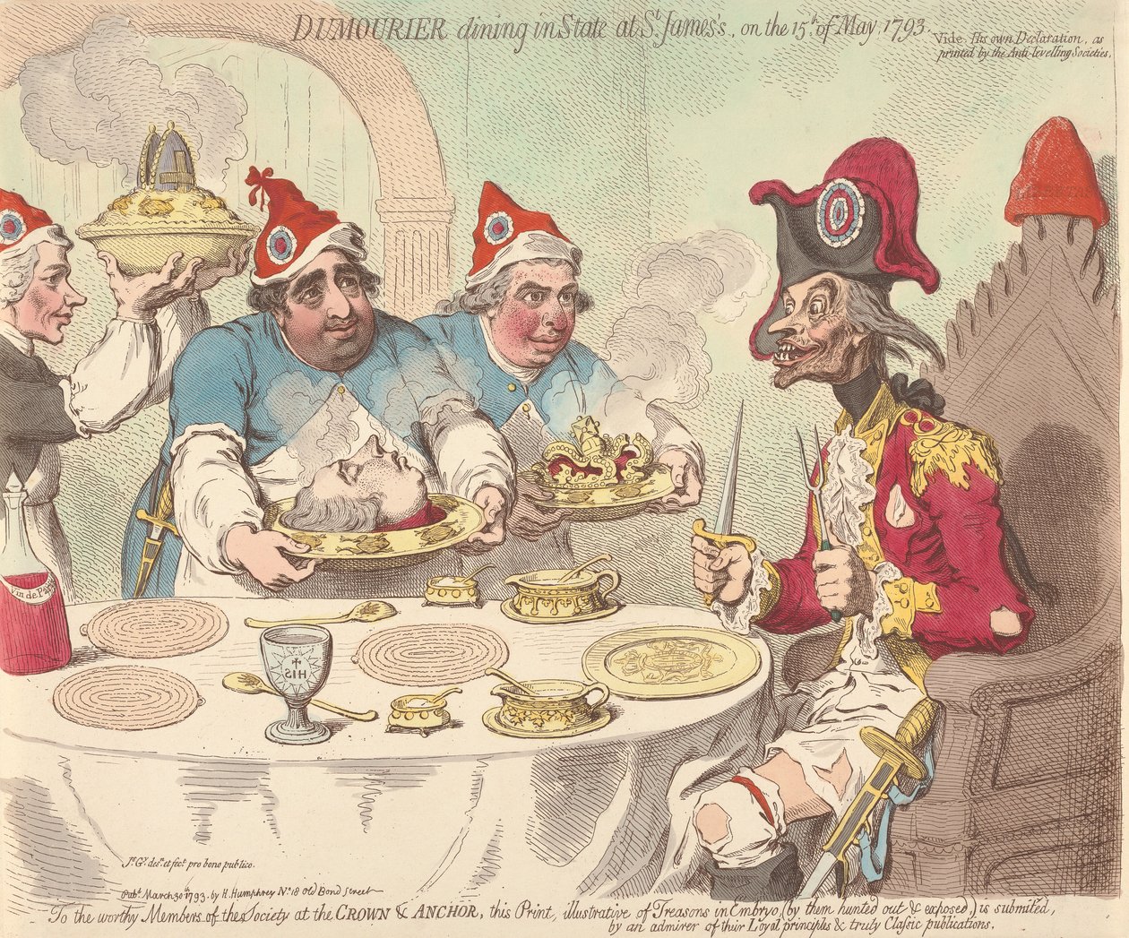 Dumouriez stolující ve státním stylu v St. James dne 15. května 1793 od James Gillray