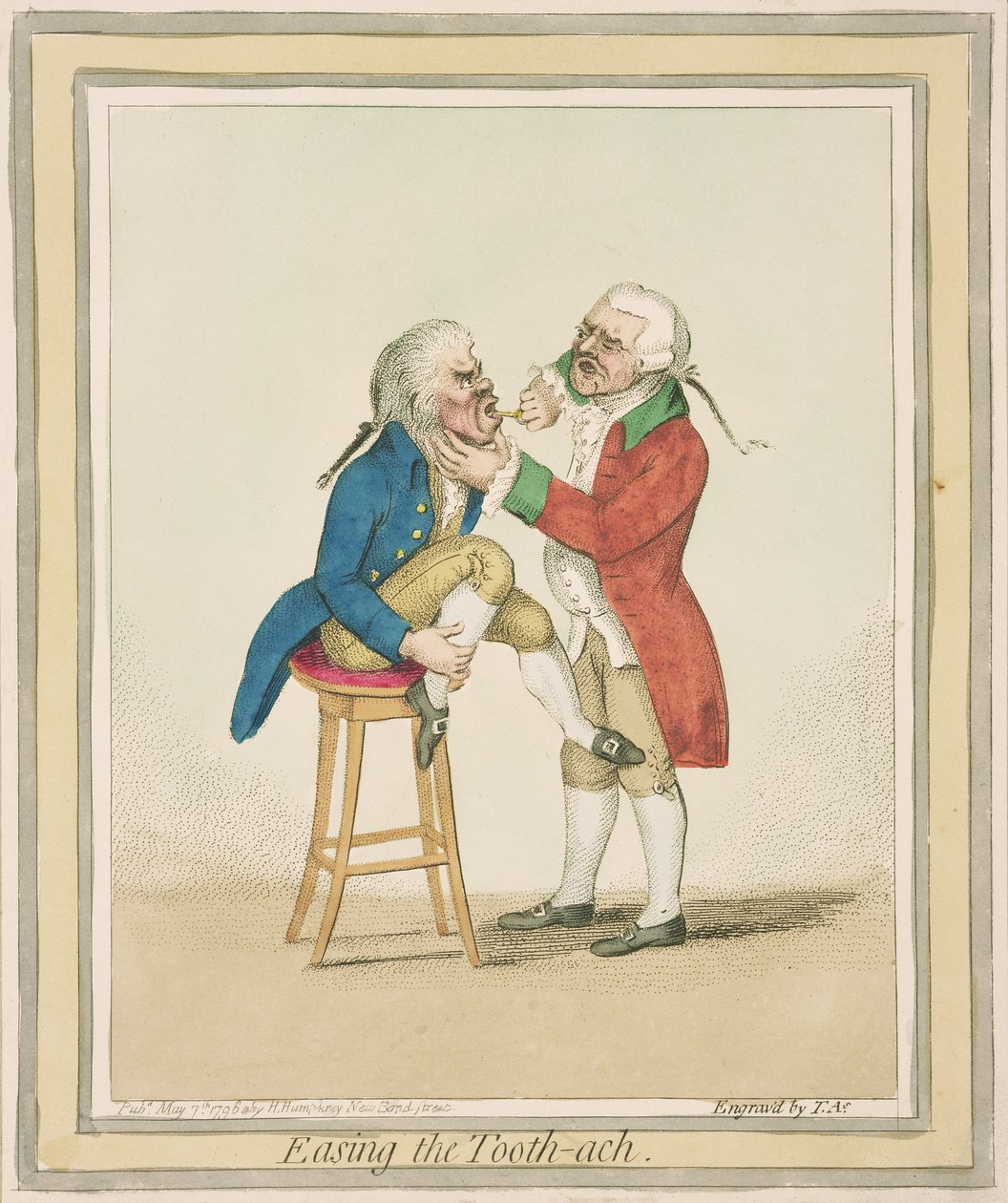 Uvolnění zubu-ach, vydala Hannah Humphrey, 1796 od James Gillray