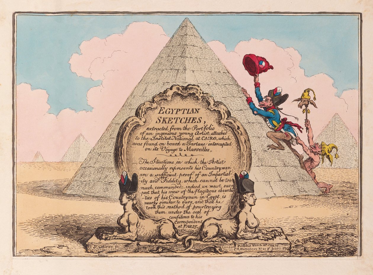 Egyptian Sketches, pub 1799 (ručně kolorovaná rytina) od James Gillray