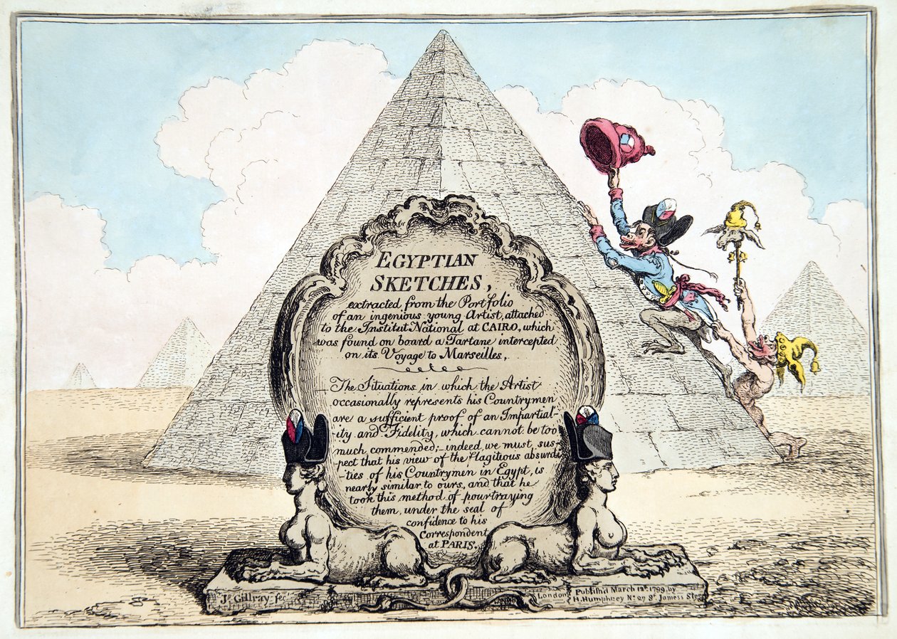 Egyptian Sketches, vydala Hannah Humphrey v roce 1799 (ručně kolorovaný lept) od James Gillray
