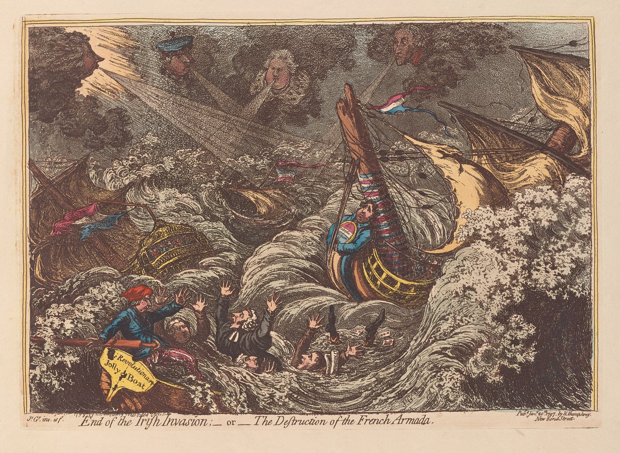 Konec irské invaze aneb Zkáza francouzské armády, hospoda. 1797 (ručně kolorovaná rytina) od James Gillray