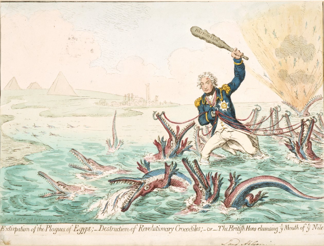 Vyhlazení egyptských ran, 1798 od James Gillray