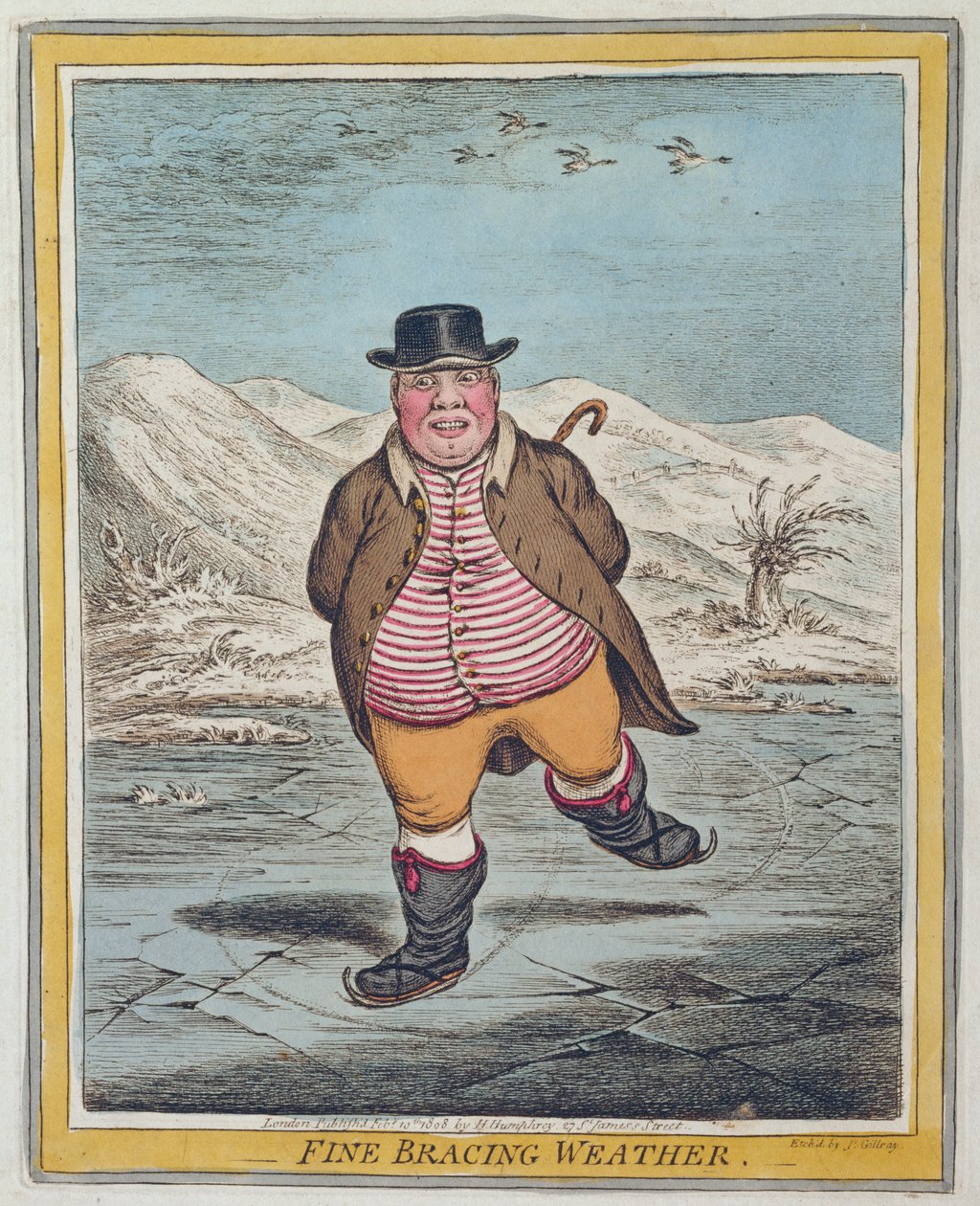 Fine Bracing Weather, vydané Hannah Humphrey v roce 1808 (ručně kolorovaný lept) od James Gillray
