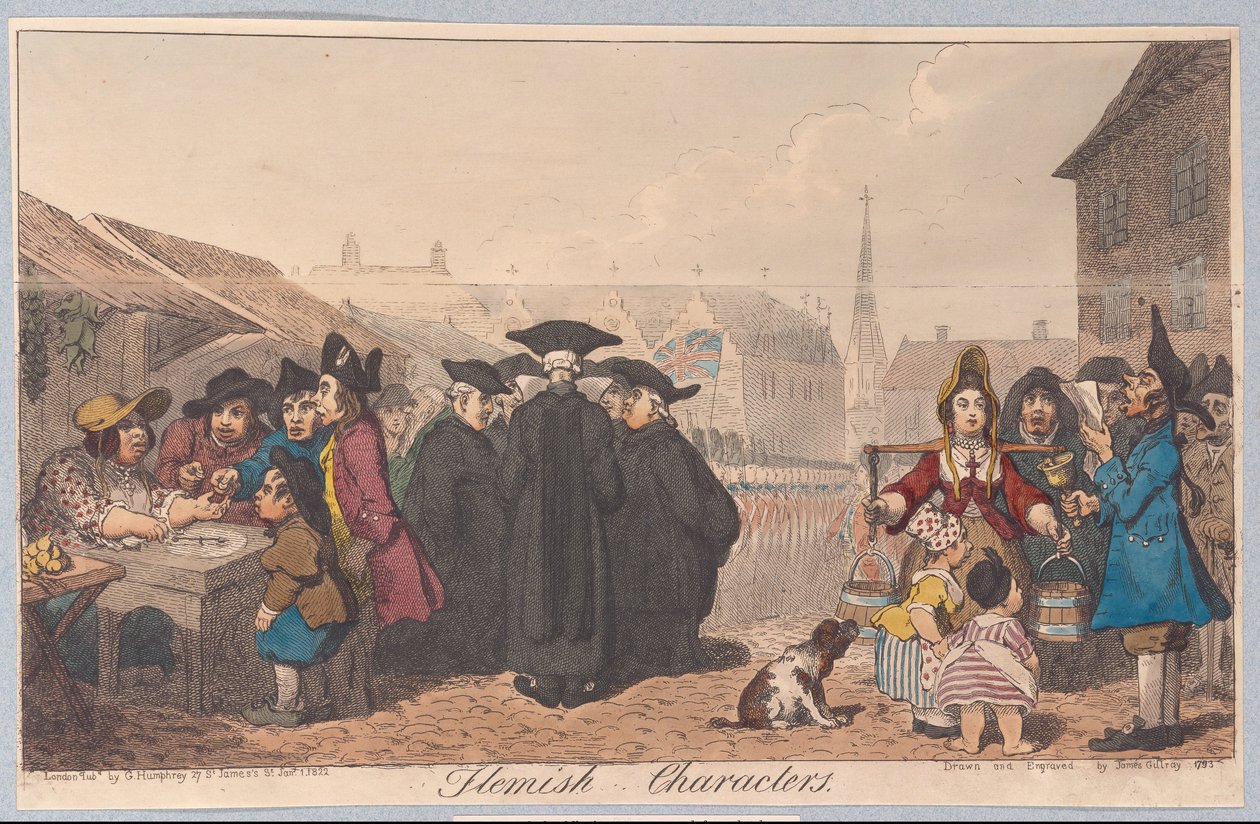 Vlámské postavy, hospoda. 1822 (ručně kolorovaná rytina) od James Gillray