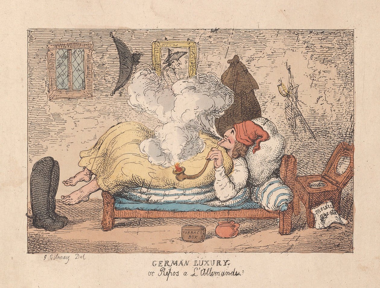 Německý luxus aneb Repos a LAllemande, pub. 1800 (ručně kolorovaná rytina) od James Gillray