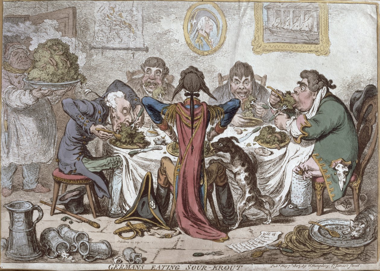 "Germans Eating Sour-Krout", vydala Hannah Humphreyová od James Gillray