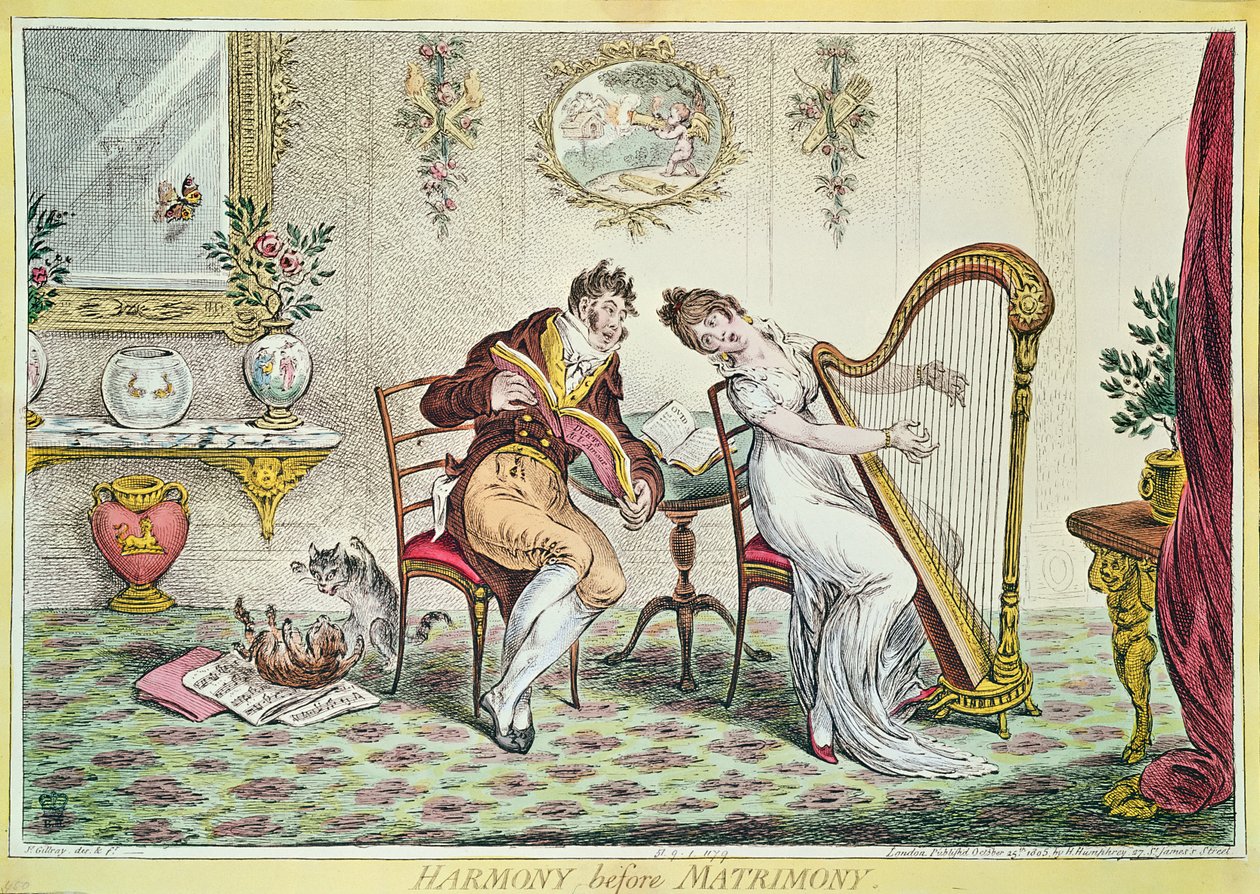 Harmonie před svatbou, 1805 (barevná rytina) od James Gillray