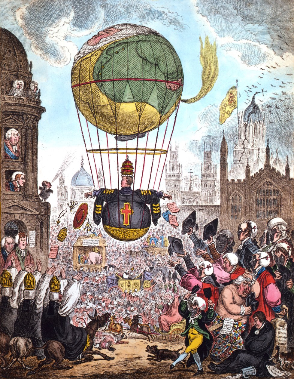 Řídí svůj let ve vzduchu, sedící v temném vzduchu, který cítil neobvyklou váhu., 1810 od James Gillray
