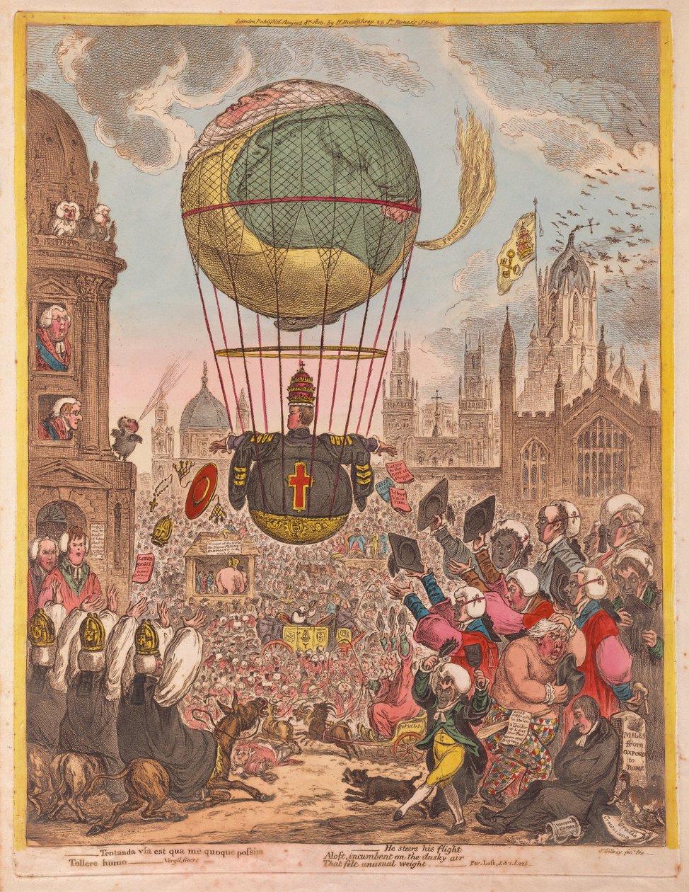 Řídí svůj Let, hospoda. 1810 (ručně kolorovaná rytina) od James Gillray