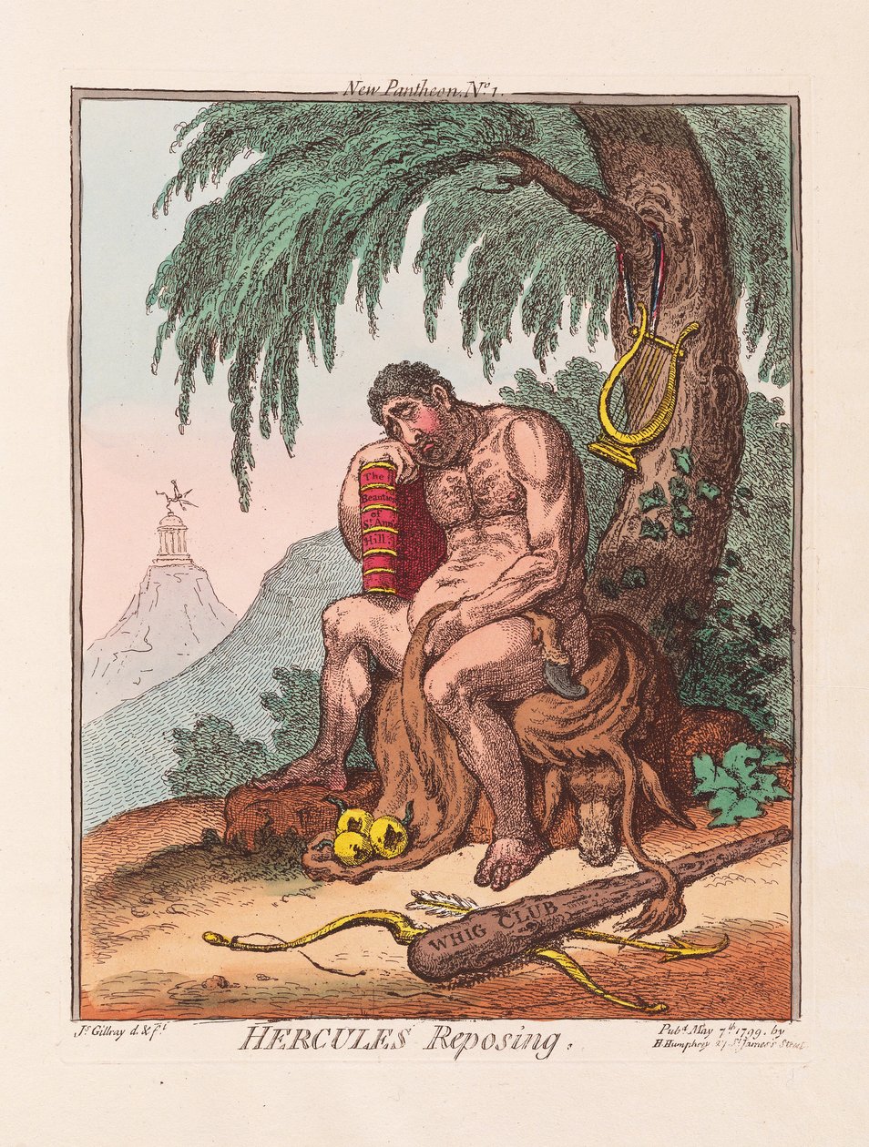 Hercules Reposing, hospoda. 1799 (ručně kolorovaná rytina) od James Gillray