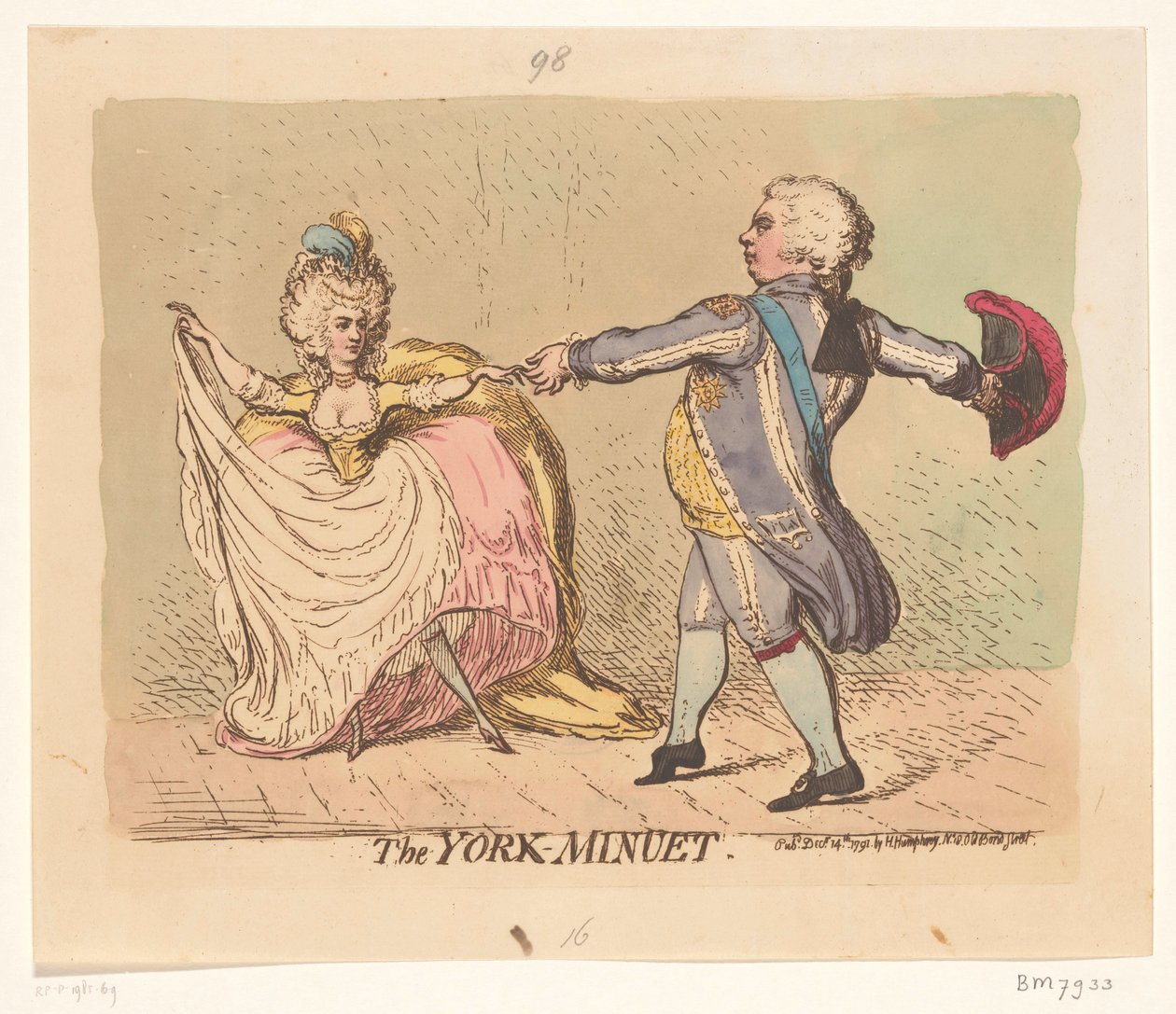 Vévodkyně z Yorku a princ z Walesu tančí menuet, 1791 The York Menuet (název na objektu) od James Gillray