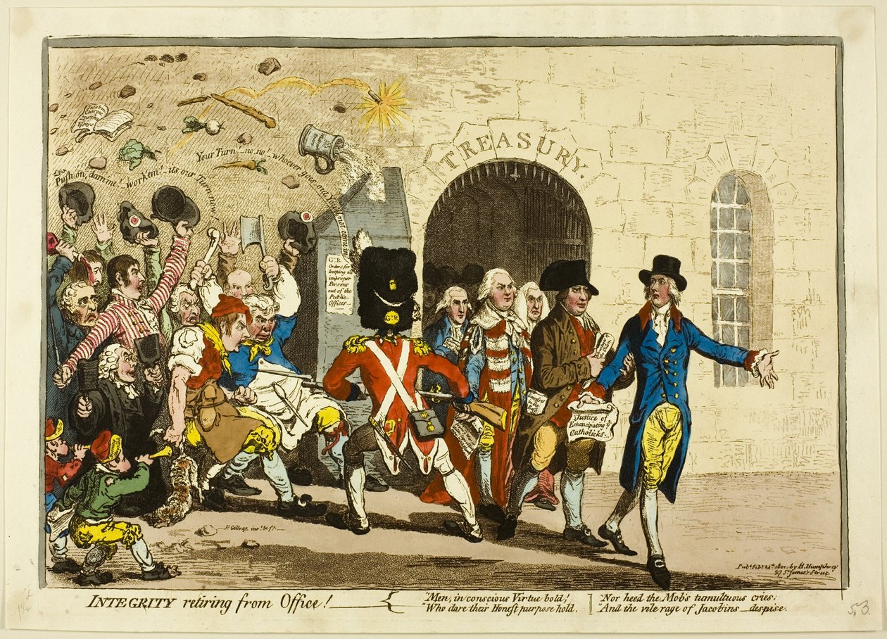 Bezúhonnost při odchodu z úřadu od James Gillray
