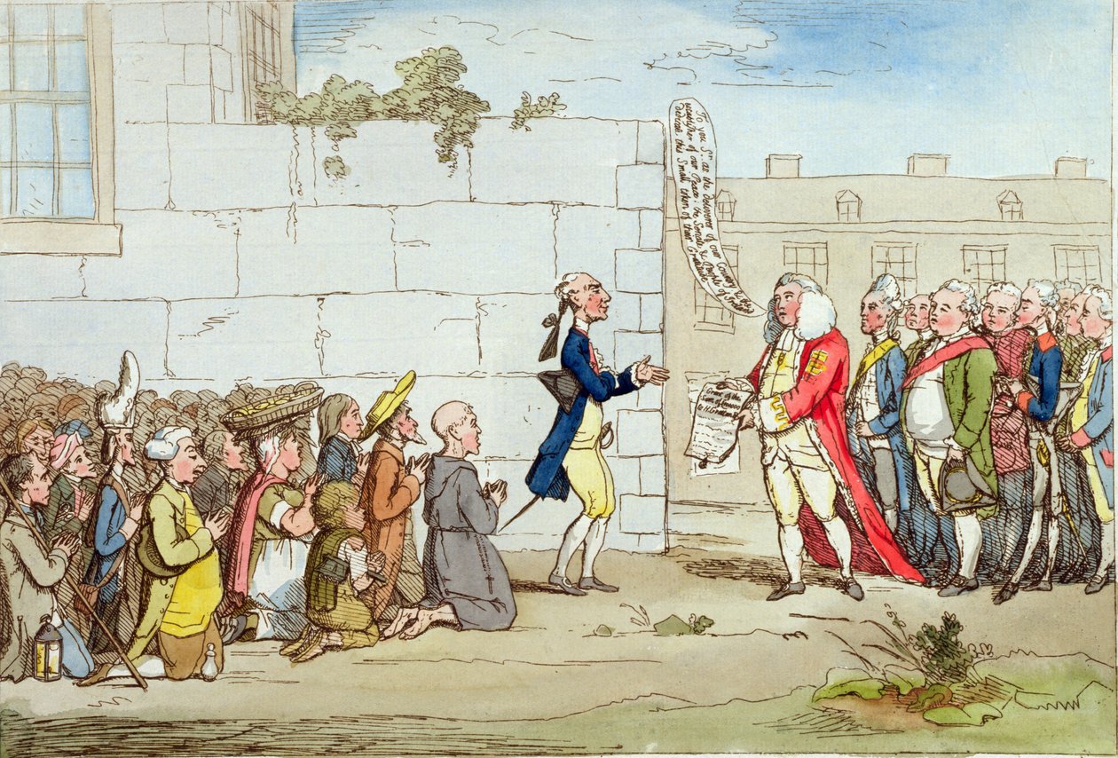 Irish Gratitude, publikovala Hannah Humphrey v roce 1782 (ručně kolorovaný lept) od James Gillray