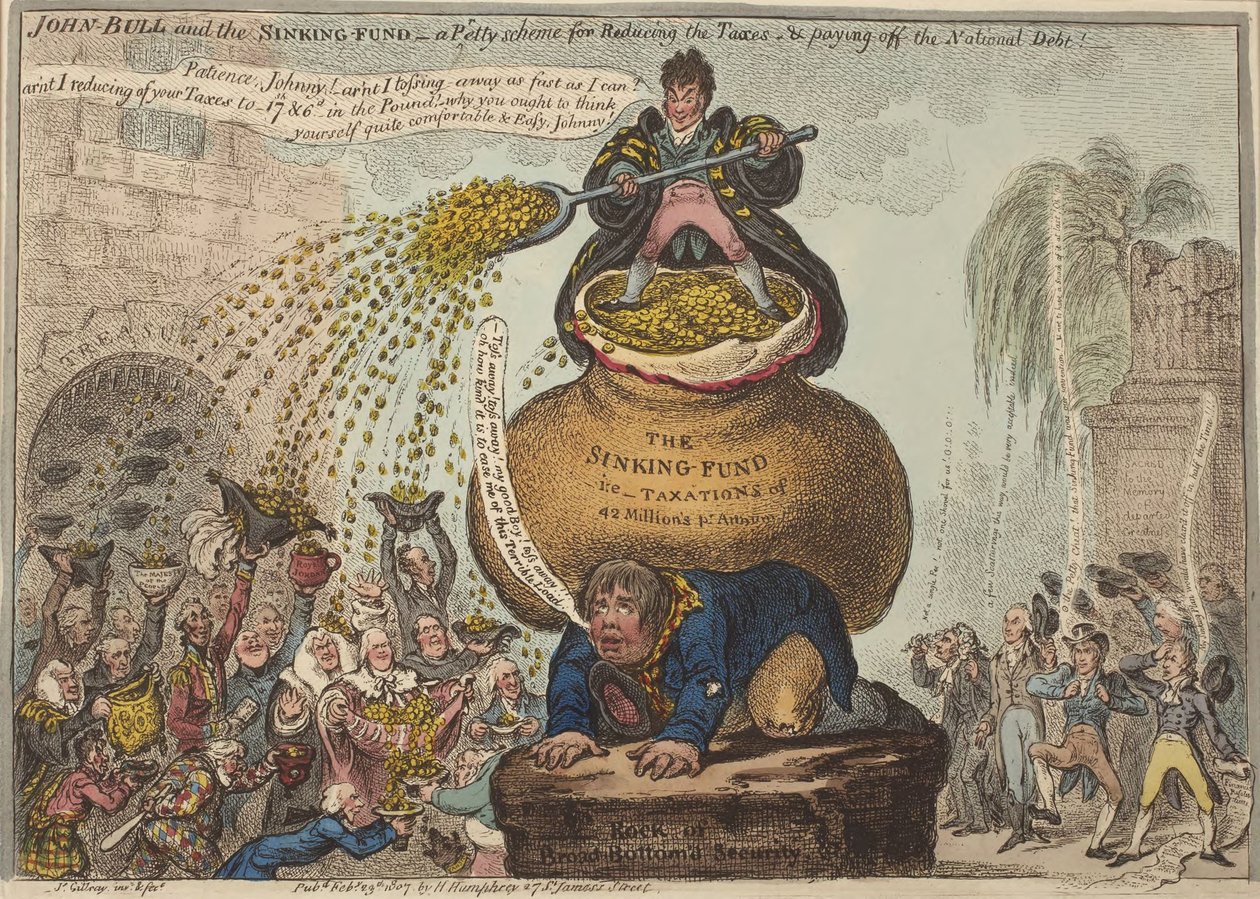 John Bull a amortizační fond od James Gillray