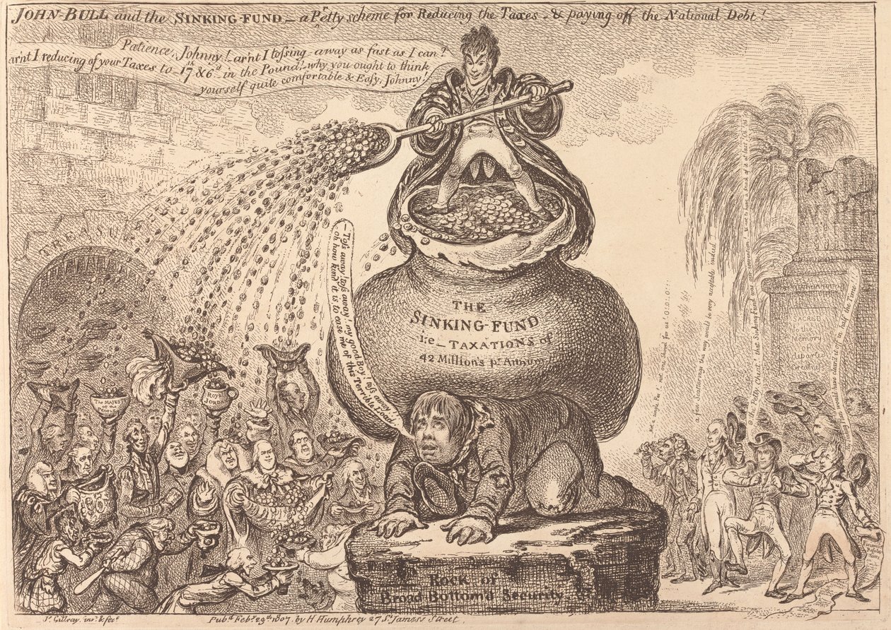 John Bull a amortizační fond od James Gillray