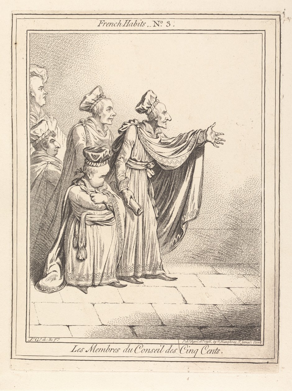 Členové Rady pěti set. Francouzské oděvy č. 3 od James Gillray