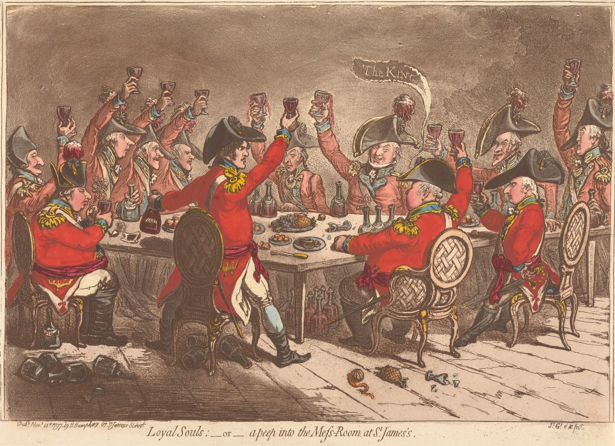 Věrné duše; – aneb – Nahlédnutí do jídelny v St. James’s od James Gillray