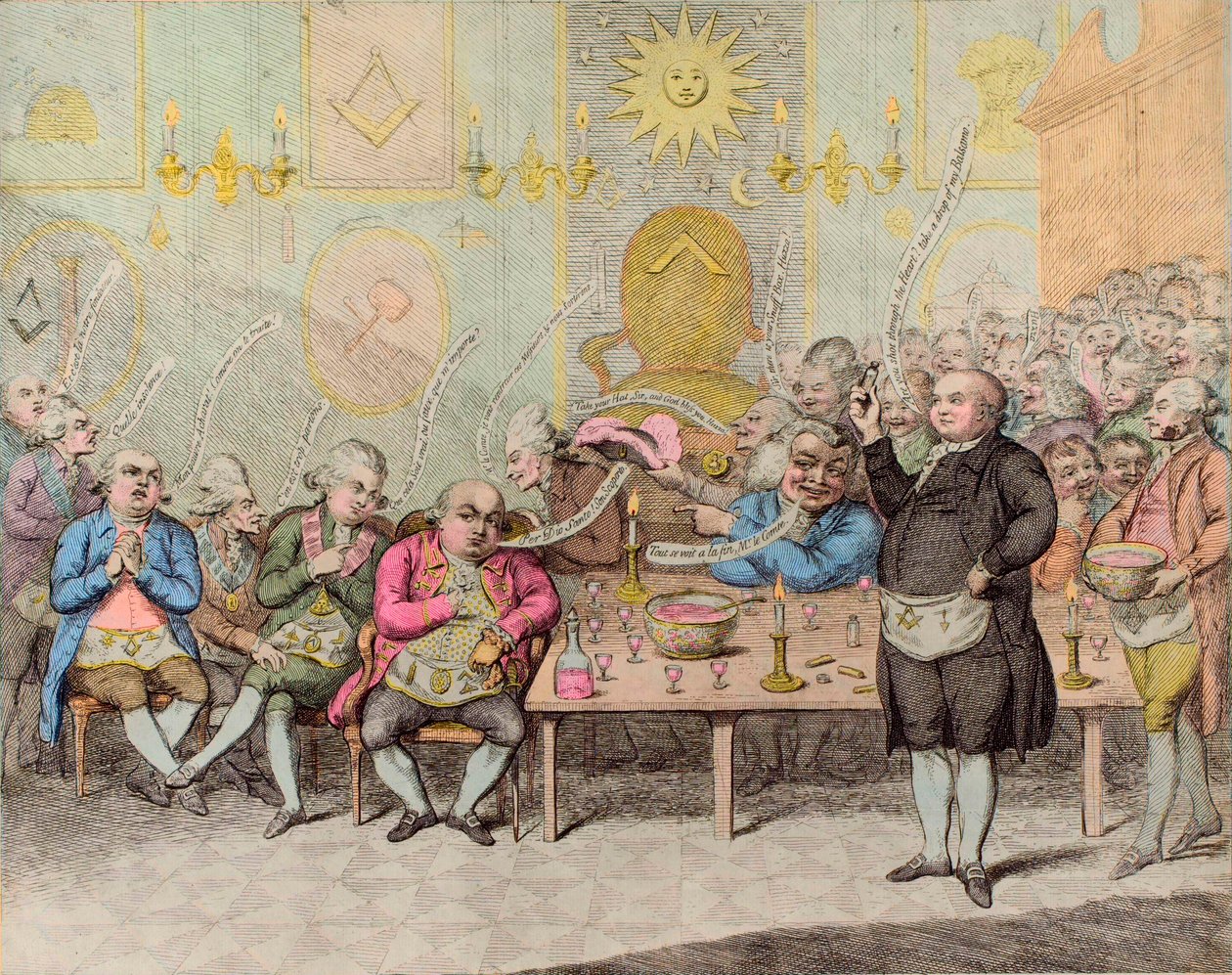 Maconic Anecdote/A Masonic Anedcote - James Gillray (1757-1815) - anglický kreslený film proti hraběti Cagliostrovi (Alessandro, hrabě z Cagliostro (Giuseppe Balsamo) od James Gillray