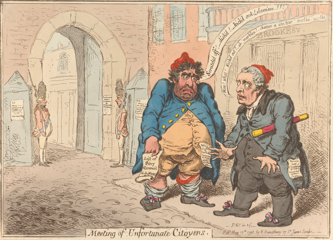 Setkání nešťastných občanů. „Zděšení dvou zneuctěných vlastenců“ od James Gillray