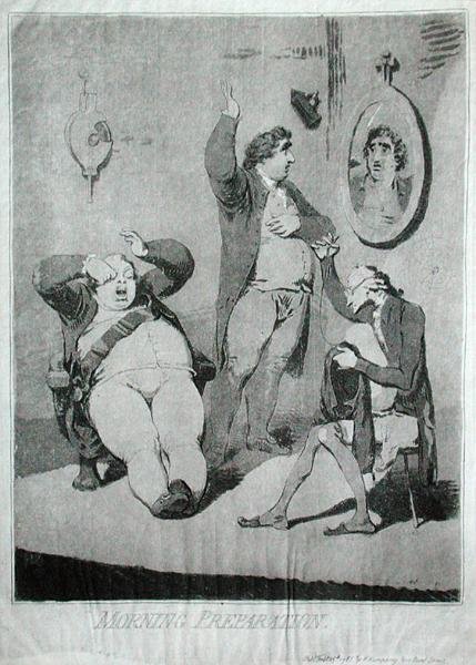 Ranní příprava, publikoval Hannah Humphrey v roce 1785 (lept) od James Gillray