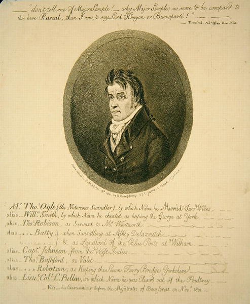 Pan Thomas Ogle, Notorious Swindler, vydal Hannah Humphrey od James Gillray