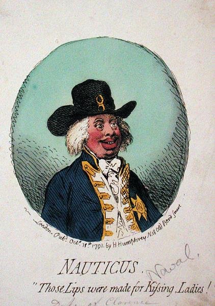 Nauticus neboli „Ty rty byly vyrobeny pro Kissing Ladies“ vydané Hannah Humphrey v roce 1791 (ručně kolorovaný lept) od James Gillray