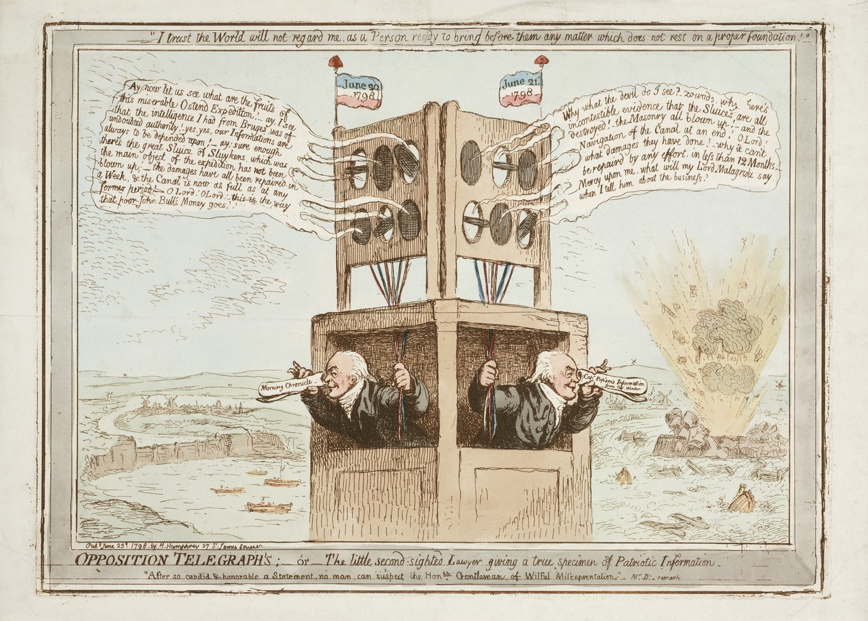 Opoziční telegrafy aneb Malý druhozraký právník poskytující pravdivý vzorek vlasteneckých informací, 21. června 1798 od James Gillray