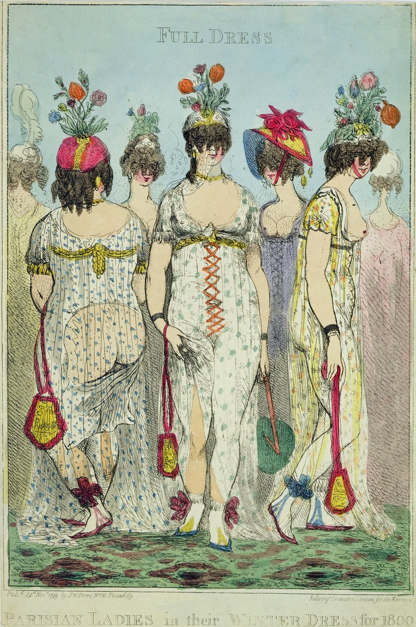 Pařížské dámy v zimních šatech na rok 1800 od James Gillray