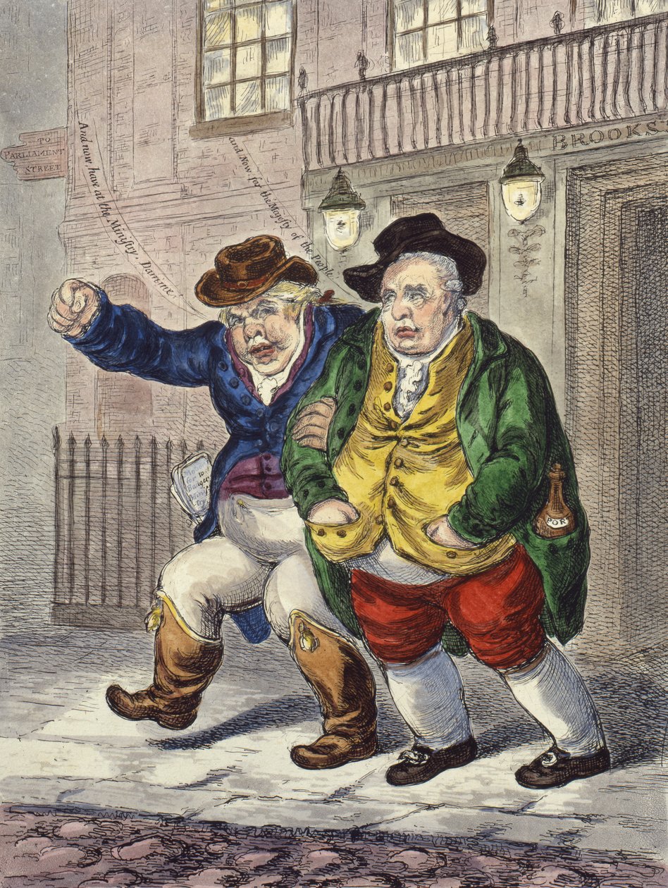 Pilíře Ústavy: Tři hodiny a zamračené ráno, 1809 od James Gillray