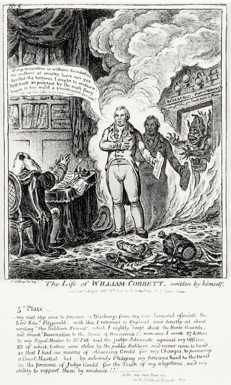Talíř 5, ze Života Williama Cobbetta, kterou napsal sám, hospoda. od H. Humphreyho, 1809 od James Gillray