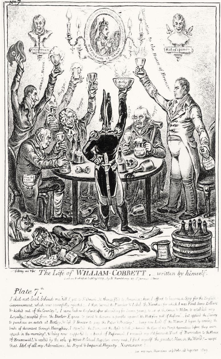 Deska 7, ze Života Williama Cobbetta, kterou napsal sám, hospoda. od H. Humphreyho, 1809 od James Gillray
