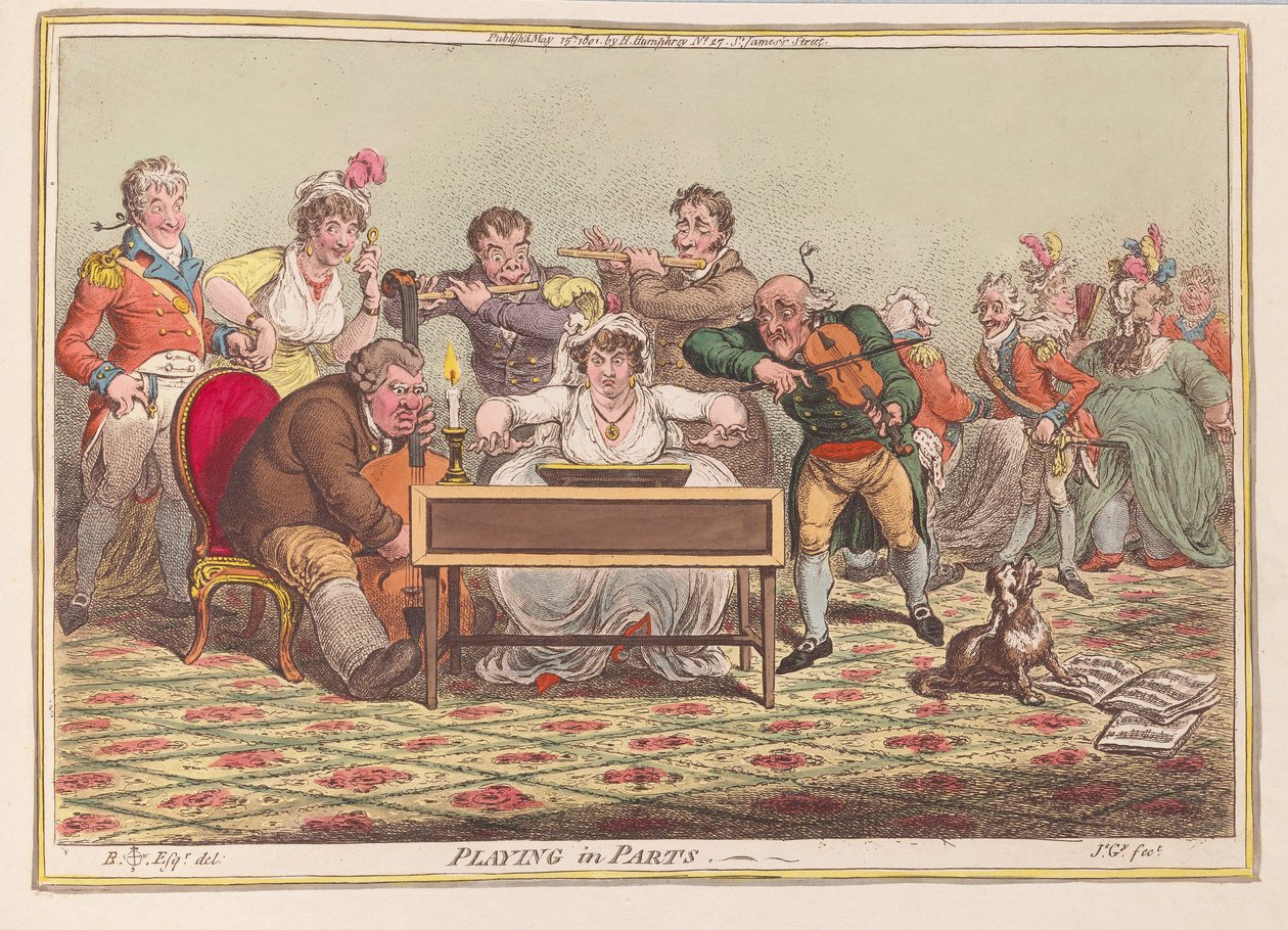 Hraní v Parts, hospoda. 1801 (ručně kolorovaná rytina) od James Gillray