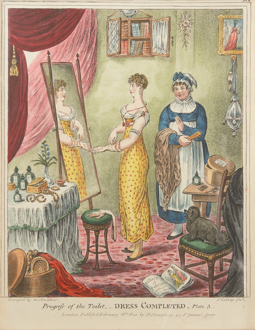 Průběh toalety: Šaty dokončeny, talíř 3 od James Gillray
