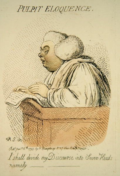 Pulpit Eloquence, publikovala Hannah Humphrey v roce 1795 (ručně kolorovaná rytina) (detail 191281) od James Gillray